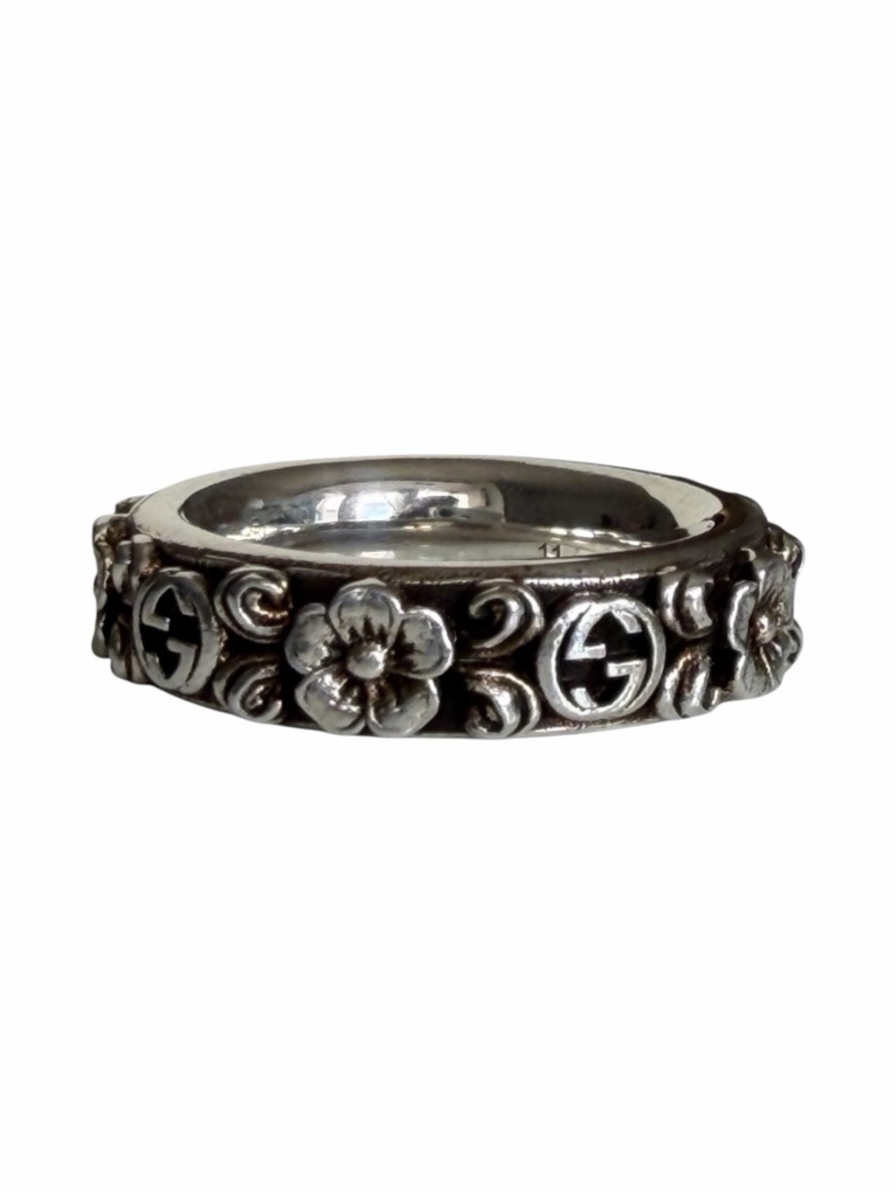 Gucci Interlocking G Flower Band Ring Sterling Silver - Gucci Size 11 (5.25/5.5)